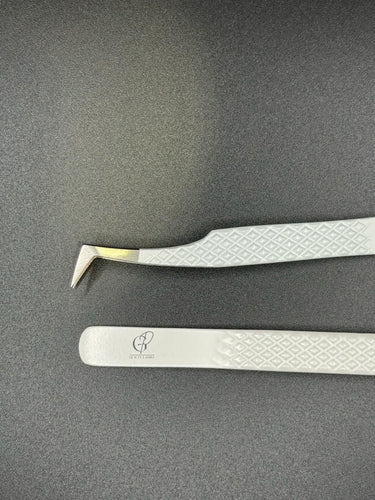 GP BEAUTY LASHES PLIERS WHITE L-BEND WITH FIBER TIP